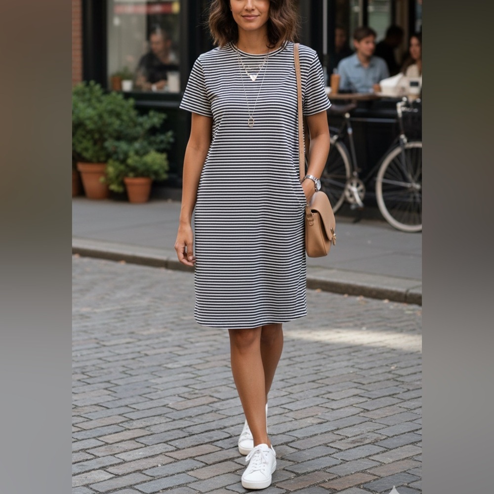 Everlane Striped Cotton Box Cut Tee Dress